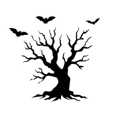 Yarasa Silueti Vektörlü Ürkütücü Ağaç İzole Koleksiyon Altı