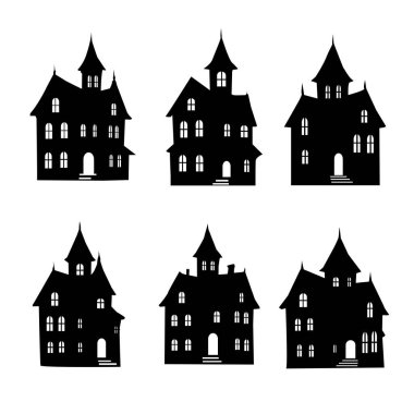 Hayaletli Ev Koleksiyonu Cadılar Bayramı Vektörü İzole Tasarım Silüetleri