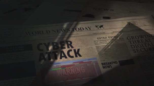 Vintage Daily Newspaper Articles Internet Cyber Crime Animated Skull Hacker — Stock Video