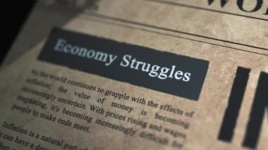 Finansal kriz, enflasyon ve depresyon ile ilgili makale editörlük ofisinde eski moda bir gazetede, animasyon