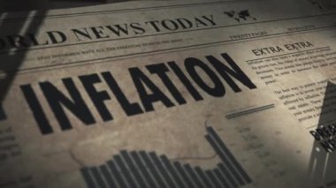 Enflasyon Makaleleri ve eski gazetelerde diyagramlar ve düşen eğri ile değer kaybı, yakın çekim animasyonu izleme