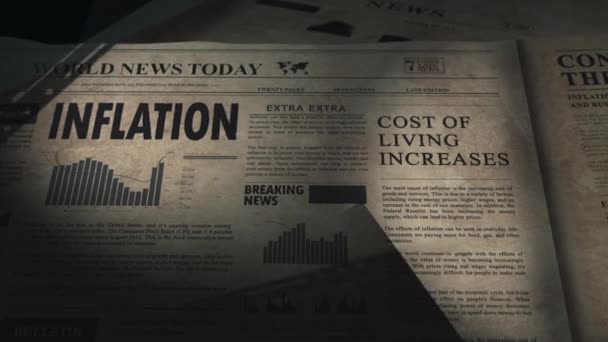 Inflační Titulek Deníku Digitálními Grafy Cenami Burze — Stock video