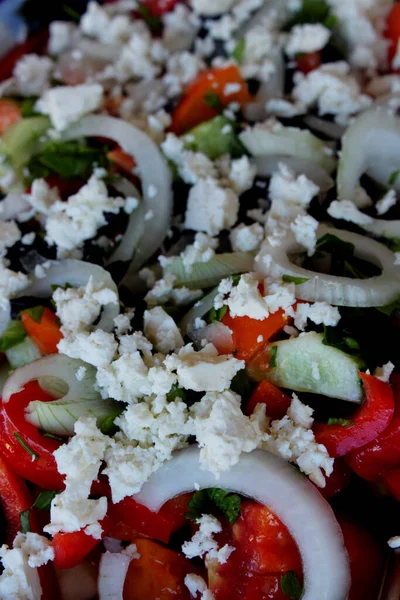 Frischer Gemüsesalat Aus Nächster Nähe Griechischer Salat Salat Aus Tomaten — Stockfoto