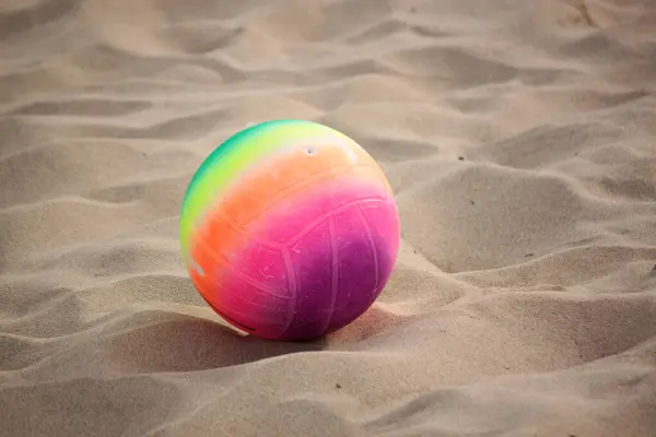 Ball Playing Beach Volleyball Beach Football Sand Close — Stock Photo, Image