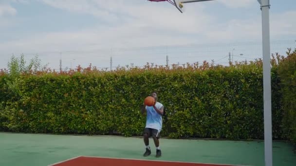 Slow Motion Shot Young Black Man Spending Free Time Basketball — Stock Video
