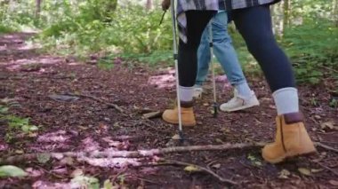 Yazın ormanda yürüyüş yapan iki gezgin, bacaklarında ve altında dikiz aynası olan insanların bir kısmı, erkek ve kadın hafta sonu turistik yerlerde seyahat ediyor, doğaya, aktif eğlenceye ve eğlenceye hayran kalıyorlar.