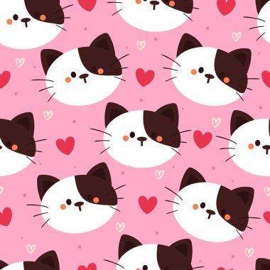 Kusursuz desenli çizgi film kedisi. Tekstil için sevimli hayvan duvar kağıdı, hediye paketi kağıdı