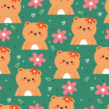 Kusursuz desenli şirin mutlu ayı. Tekstil için sevimli hayvan duvar kağıdı, hediye paketi kağıdı