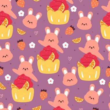 Tatlı tatlı, kusursuz çizgi film tavşanı. çocuklar için hayvan duvar kağıdı, tekstil, kumaş baskısı, hediye paketi kağıdı