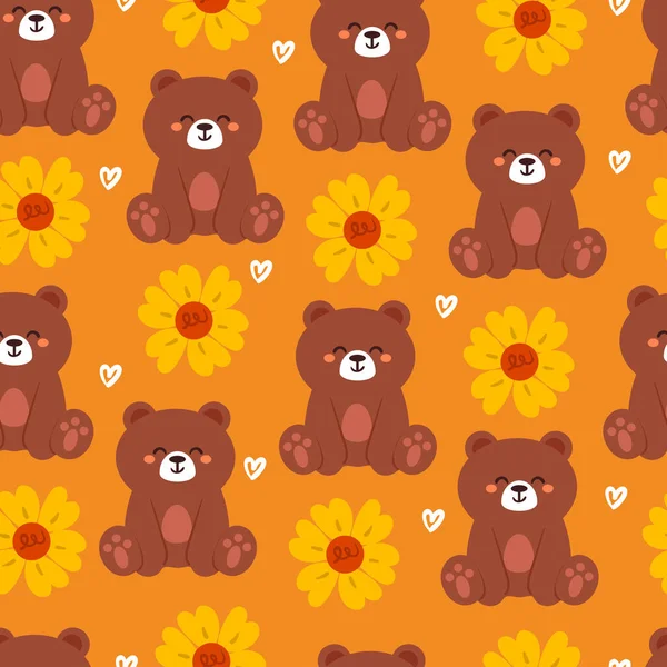 Симпатичный Милый Медведь Цветком Красивые Обои Животных Текстиля Бумага Упаковки — стоковый вектор