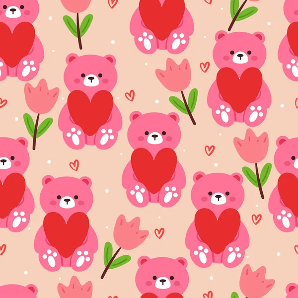 Мультипликационный Рисунок Медведя Сердца Цветка Красивые Обои Животных Иллюстрация Упаковки — стоковый вектор