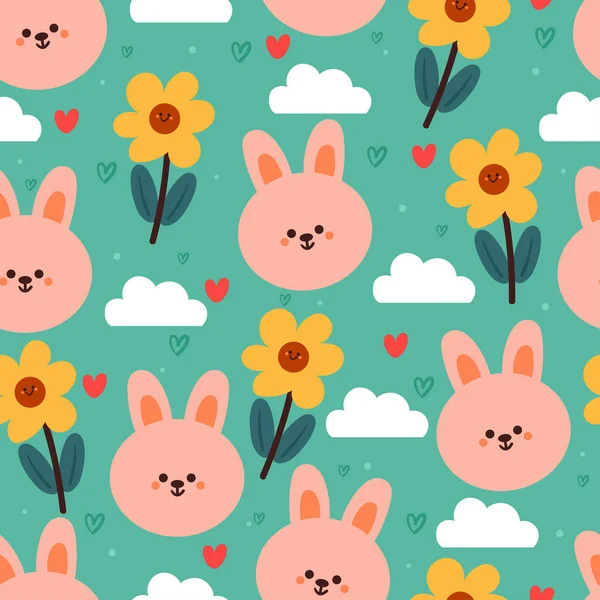 シームレスなパターン バニーと花 ギフトラップ紙のためのかわいい動物の壁紙 — ストックベクタ