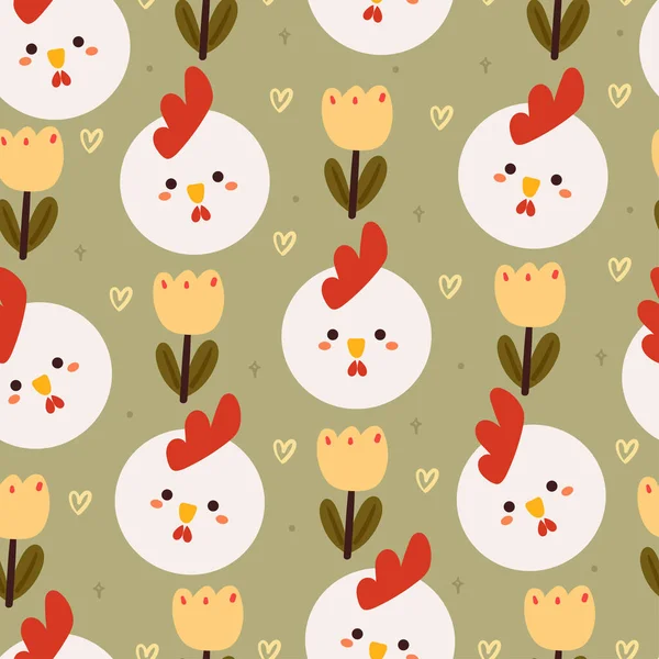 Nahtlose Muster Cartoon Huhn Und Pflanze Niedliche Tiertapete Für Textilien — Stockvektor