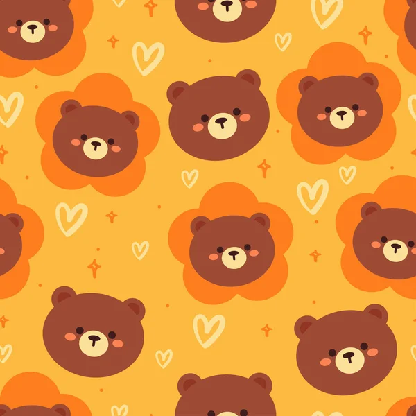 Seamless Pattern Cartoon Bear Flower Cute Animal Wallpaper Illustration Gift — Stock Vector
