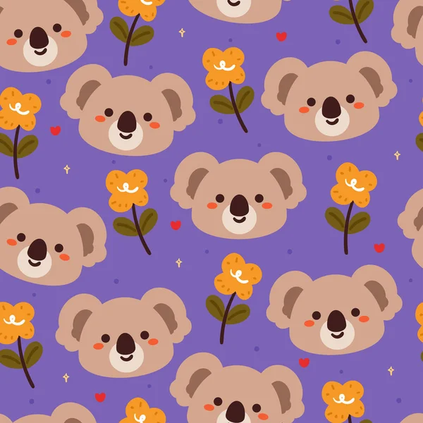 Motif Sans Couture Dessin Animé Koala Plante Fleur Papier Peint — Image vectorielle