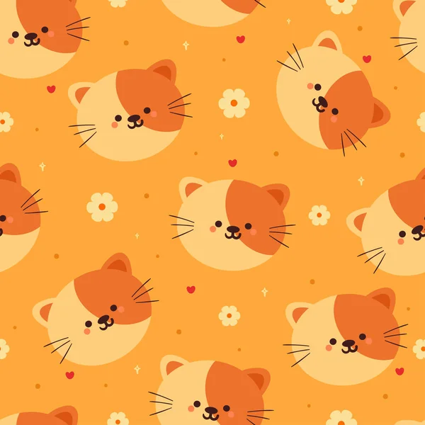 シームレスなパターンの漫画の猫と花 ギフトラップ紙のためのかわいい動物の壁紙 — ストックベクタ