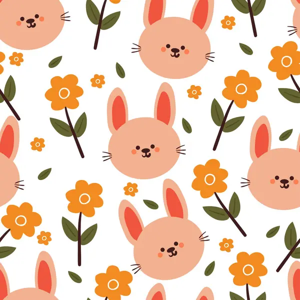 シームレスなパターン バニーと花 ギフトラップ紙のためのかわいい動物の壁紙 — ストックベクタ