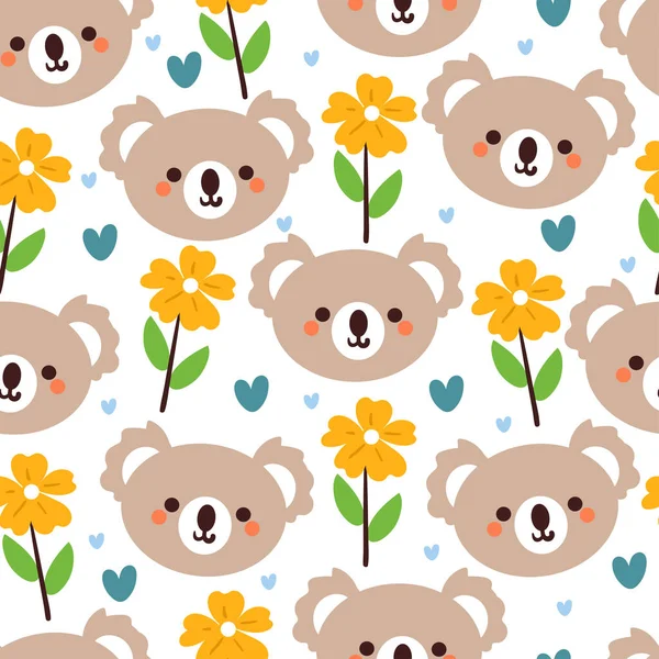 Kusursuz Desenli Koala Çiçek Çizgi Filmi Tekstil Için Sevimli Hayvan — Stok Vektör