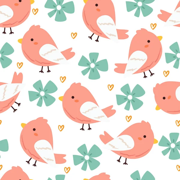 Kusursuz Desenli Çizgi Film Kuşu Çiçek Tekstil Için Sevimli Hayvan — Stok Vektör