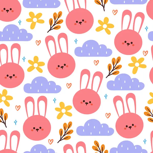 Seamless Pattern Cartoon Bunny Flower Cute Animal Wallpaper Textile Gift — Stock Vector