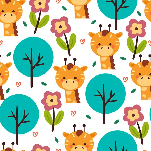 Kusursuz Desenli Zürafa Bitki Çiçek Tekstil Hediye Paketi Kağıdı Için — Stok Vektör