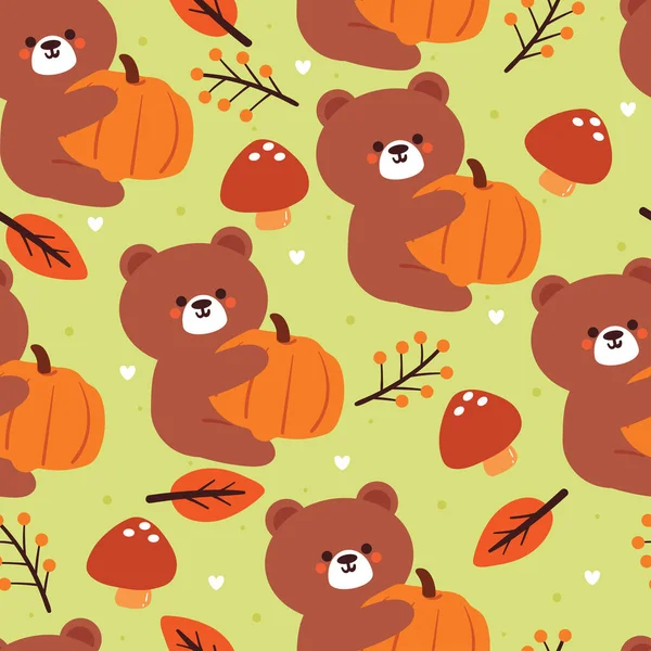 无缝图案的卡通熊 树叶和秋天的生动元素 可爱的秋天壁纸度假 面料设计 平面设计 礼品包装纸 — 图库矢量图片