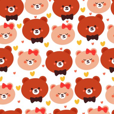 Sevimli, kusursuz çizgi film karakteri ayı çifti. Sevgililer Günü için hayvan duvar kağıdı, tekstil, kumaş baskısı, hediye paketi kağıdı