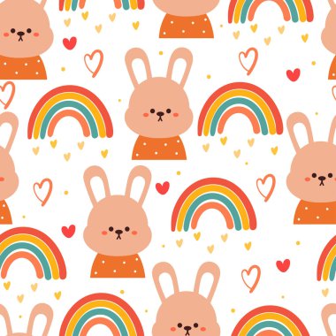 Kusursuz desenli çizgi film tavşanı. Tekstil için sevimli hayvan duvar kağıdı, hediye paketi kağıdı