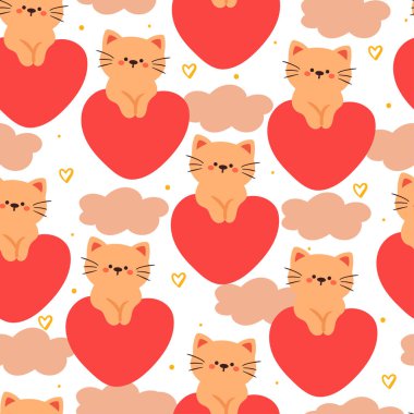 Kusursuz desenli çizgi film kedisi. Tekstil için sevimli hayvan duvar kağıdı, hediye paketi kağıdı