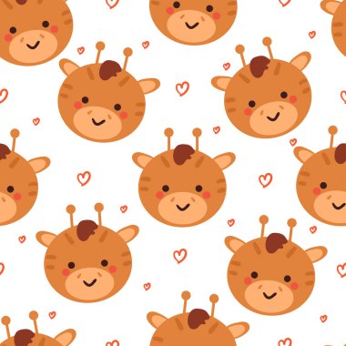 Kusursuz desenli zürafa çizgi filmi. Tekstil için sevimli hayvan duvar kağıdı, hediye paketi kağıdı