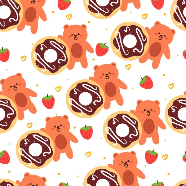Nahtlose Muster Cartoon Bären Und Donut Niedlichen Tier Tapete Illustration — Stockvektor