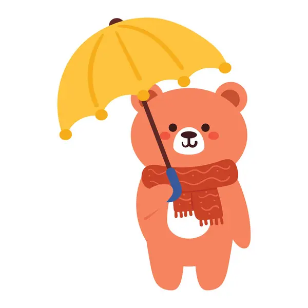 Ładny Rysunek Niedźwiedź Żółty Parasol — Wektor stockowy