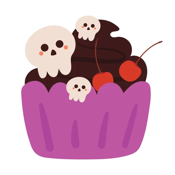 Tangan Menggambar Kartun Lucu Halloween Cupcake Makanan Lucu Dan Stiker - Stok Vektor