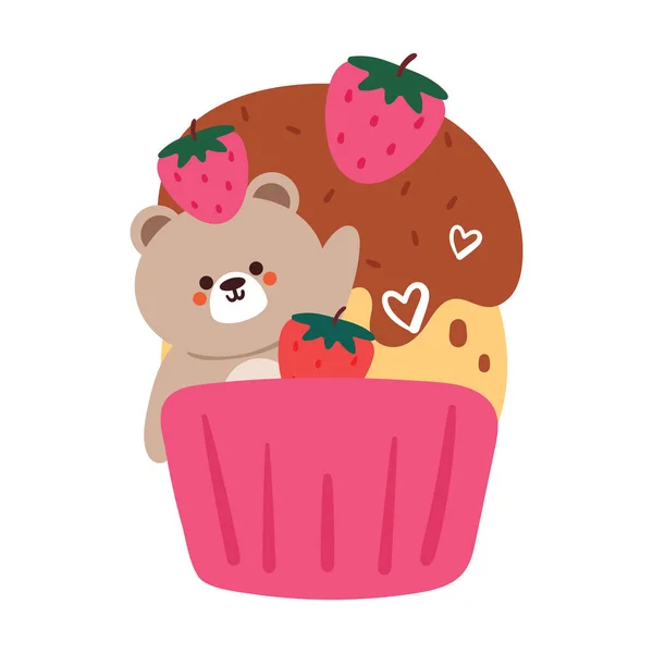 Rysunek Kreskówki Cute Deser Kreskówki Niedźwiedź Naklejki Zestaw Słodkie Jedzenie — Wektor stockowy