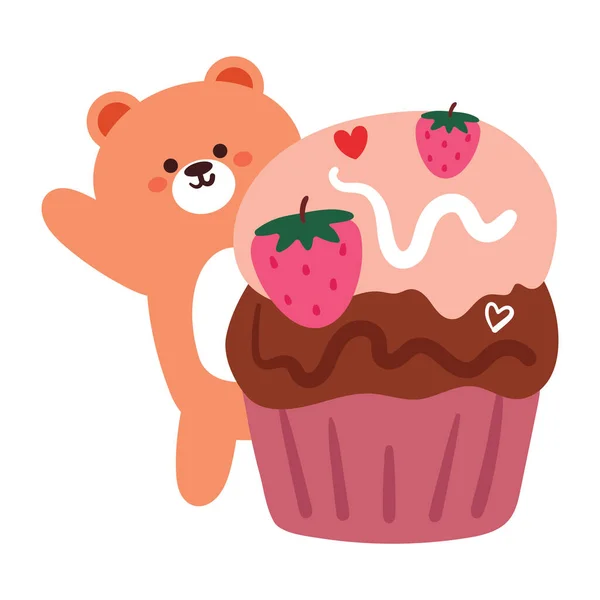 Rysunek Kreskówki Cute Deser Kreskówki Niedźwiedź Naklejki Zestaw Słodkie Jedzenie — Wektor stockowy