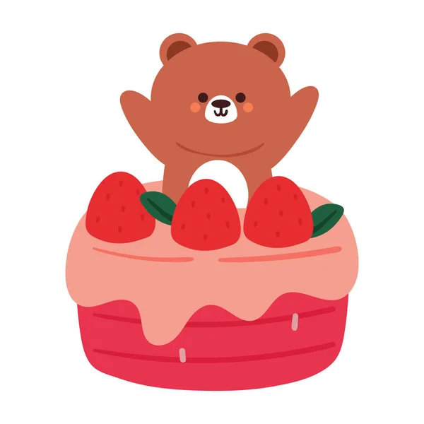 Hand Drawing Cartoon Cute Dessert Cartoon Bear Sticker Set Cute — Stock Vector