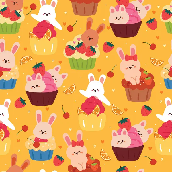 Cute Seamless Pattern Cartoon Bunny Cute Dessert Animal Wallpaper Kids — Stock Vector