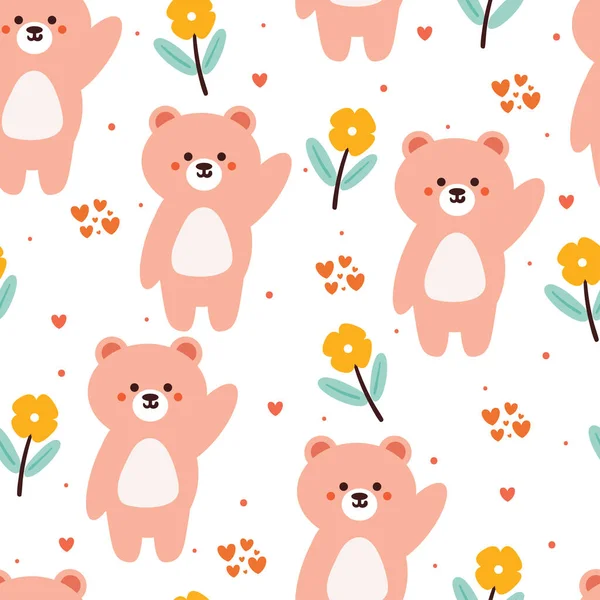 Seamless Pattern Cartoon Bears Flower Cute Animal Wallpaper Illustration Gift — Stock Vector