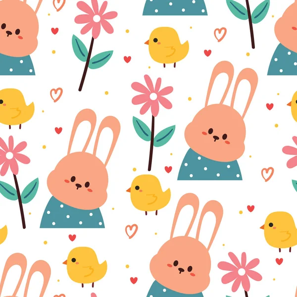 Seamless Pattern Cartoon Bunny Cute Animal Wallpaper Textile Gift Wrap — Stock Vector