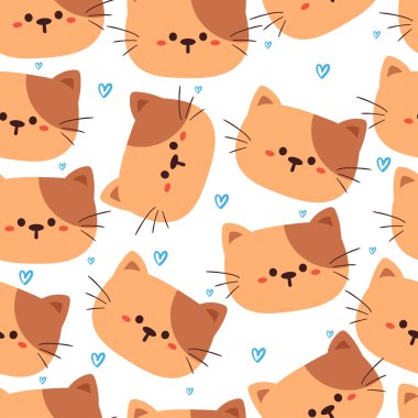 Kusursuz desenli çizgi film kedisi. Tekstil için sevimli hayvan duvar kağıdı, hediye paketi kağıdı