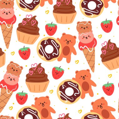 seamless pattern cartoon bears. cute animal wallpaper illustration for gift wrap paper clipart