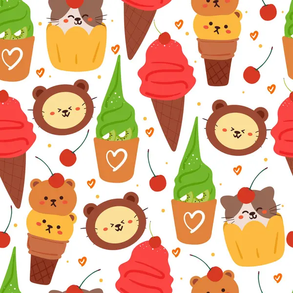 Seamless Pattern Cartoon Bears Cute Animal Wallpaper Illustration Gift Wrap — Stock Vector