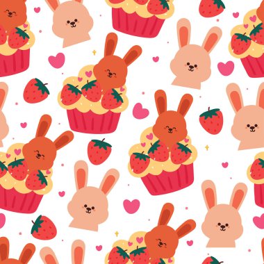 Tatlı tatlı, kusursuz çizgi film tavşanı. çocuklar için hayvan duvar kağıdı, tekstil, kumaş baskısı