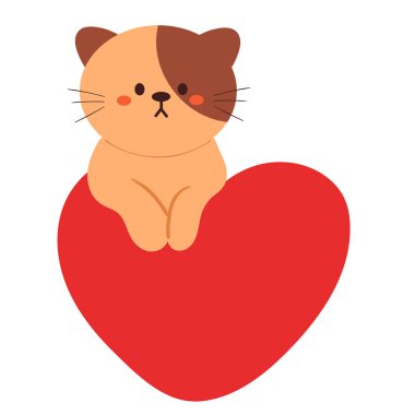El çizimi kırmızı kalp balonlu kedi