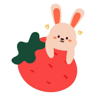 Çilekli el çizimi tavşan.