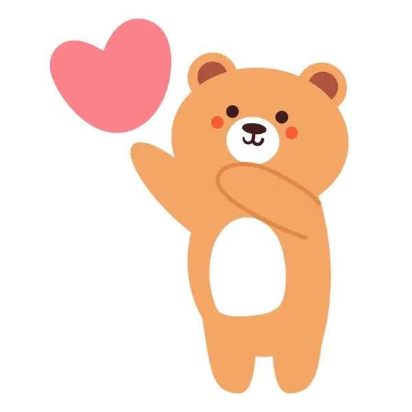 Mão Desenho Urso Dos Desenhos Animados Com Coração Rosa Doodle —  Vetores de Stock
