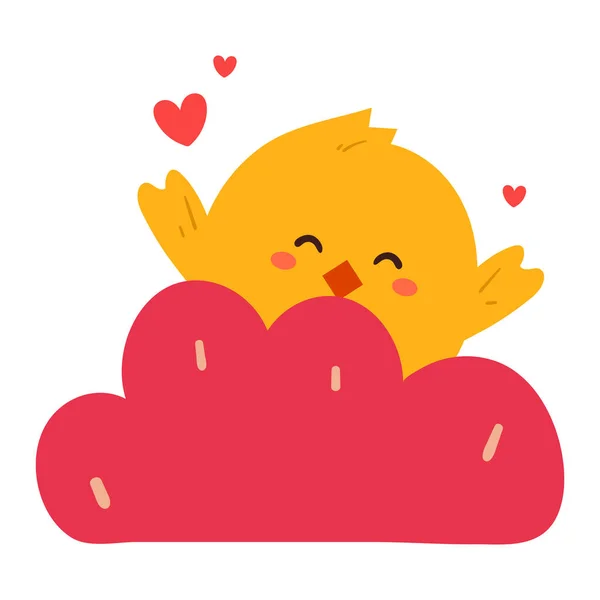 Cute Cartoon Chick Pink Cloud — Stock Vector
