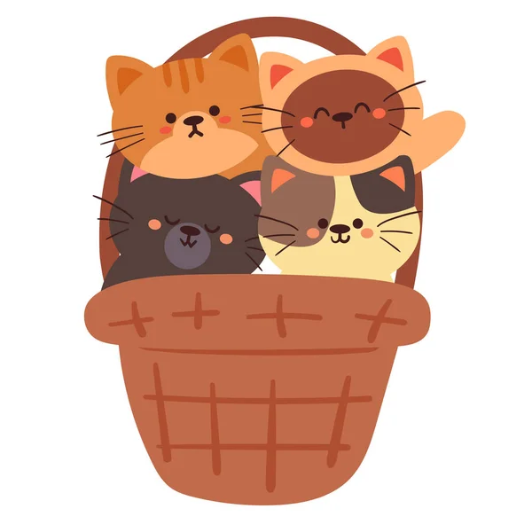 Bonito Desenhos Animados Gatos Dentro Cesta — Vetor de Stock