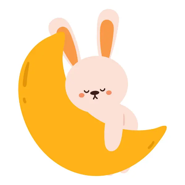 Carino Coniglietto Cartone Animato Dormire Sulla Luna Adesivo Animale Carino — Vettoriale Stock