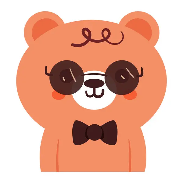 黒いサングラスを着ているかわいい漫画のクマは笑顔 かわいい動物ステッカー — ストックベクタ